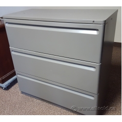 Herman Miller Grey 3 Drawer Lateral File Cabinet, Locking Herman Miller Grey 3 Drawer Lateral File Cabinet, Locking